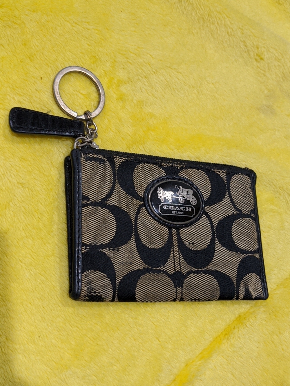 Coach Black & Tan Signature Card Case Key Holder